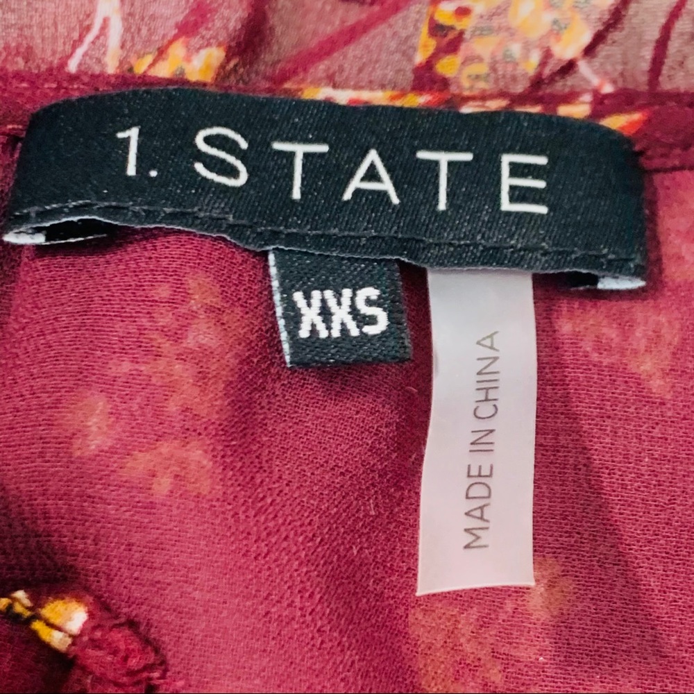 1. State Floral Burgundy Short Sleeve Blouse - Picture 7 of 9